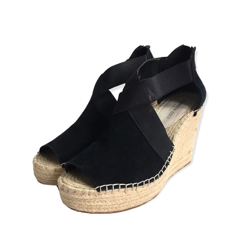 🔃Kenneth Cole Black Suede Espadrille Wedge Sandals